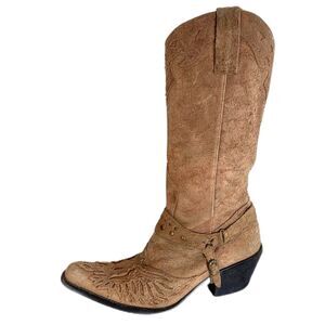 Mia Phoenix Rockstar Tan Suede Cowgirl Boots Applique Cowboy Western Sz 7.5